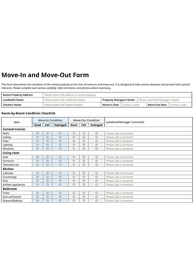 Move-in and move-out form (horizontal)