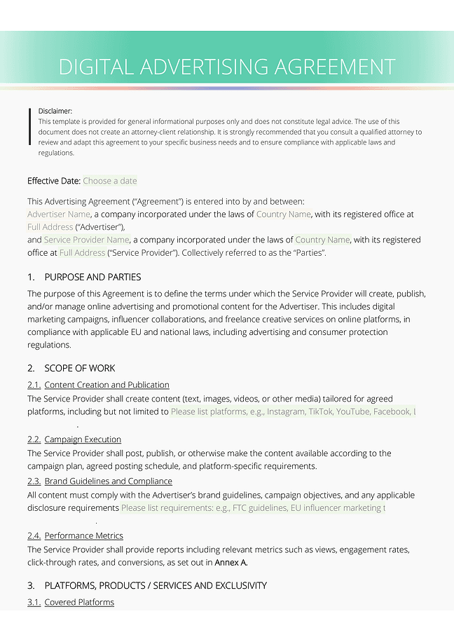 Digital advertising agreement