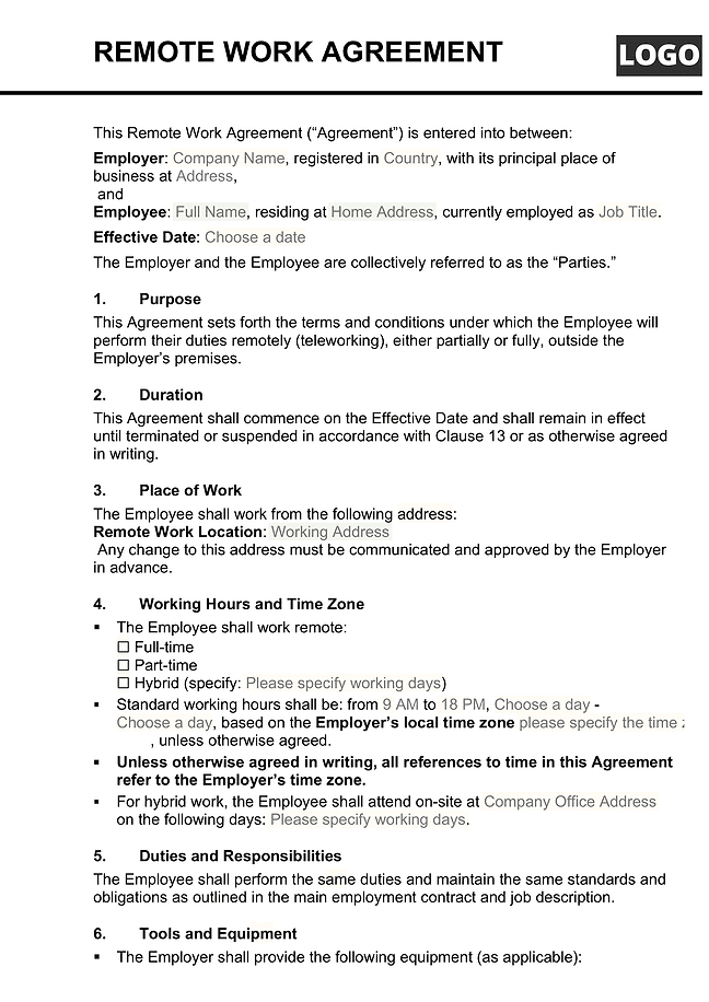 Remote work agreement