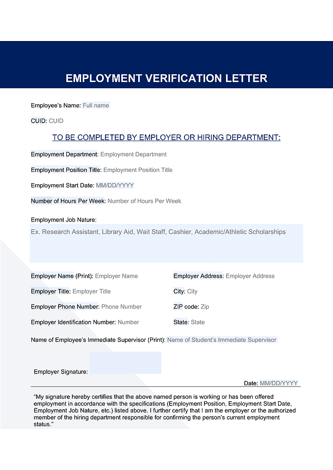Employment verification letter form