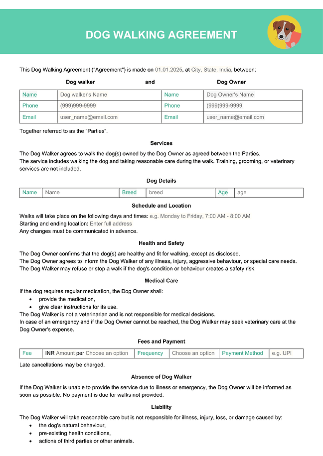 Dog walking agreement (simple)