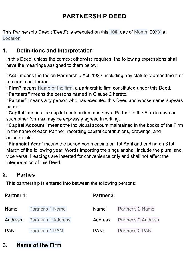 Partnership deed (extended)