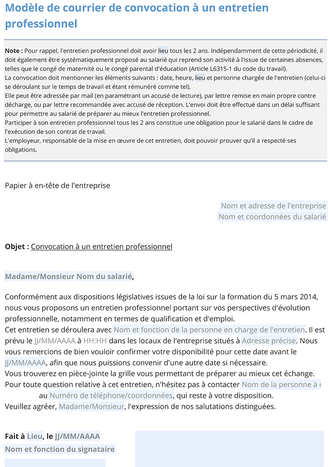 Convocation à un entretien professionnel