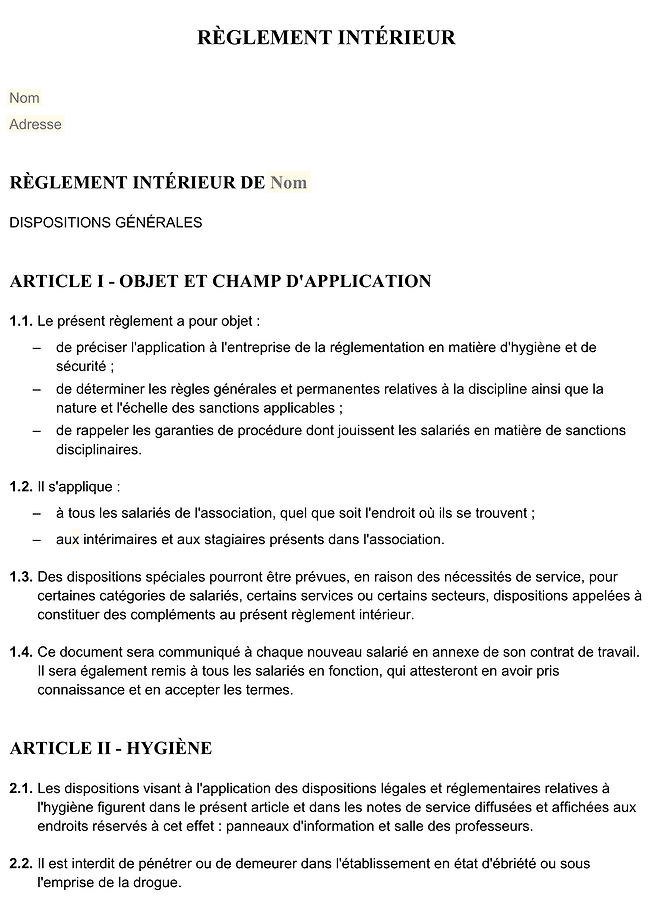 Règlement intérieur