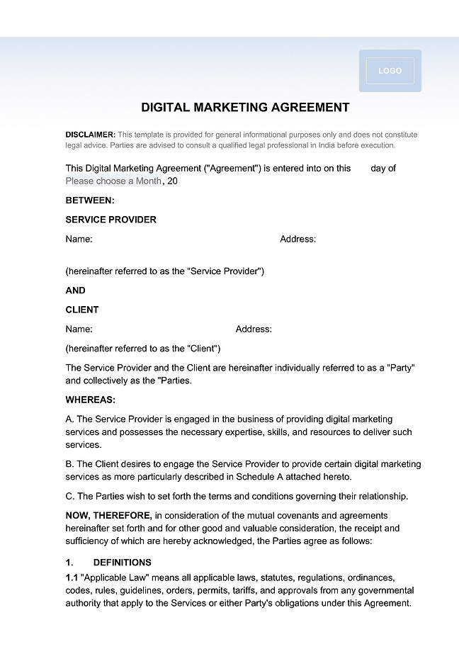 Digital marketing agreement