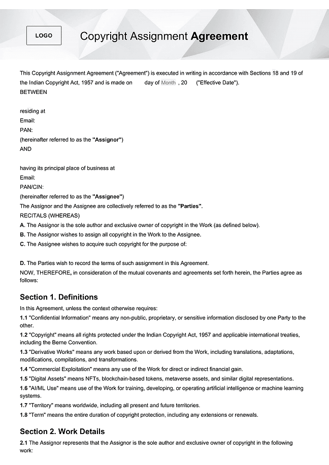Copyright assignment agreement