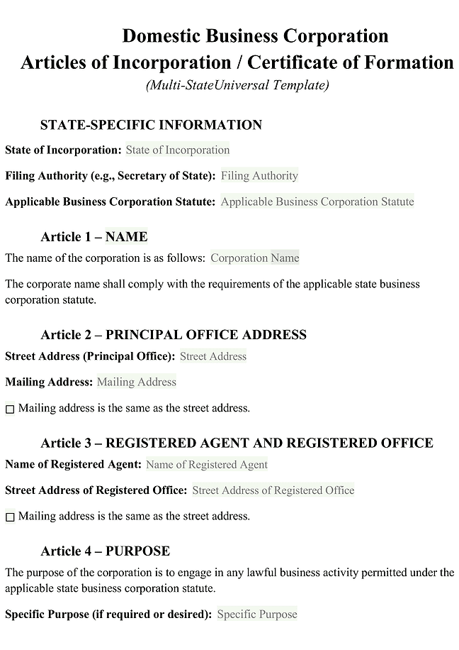 Articles of incorporation