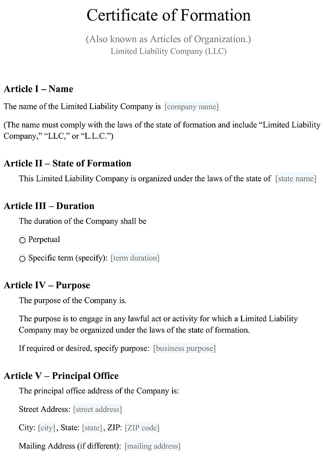 Certificate of formation (LLC)