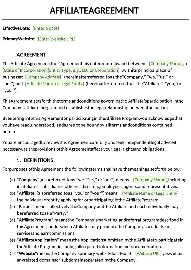 Affiliate agreement