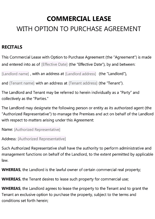 Commercial lease with option to purchase
