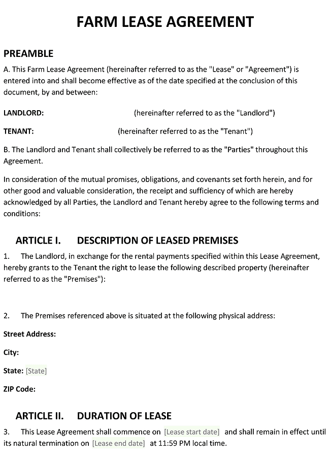 Farm lease agreement