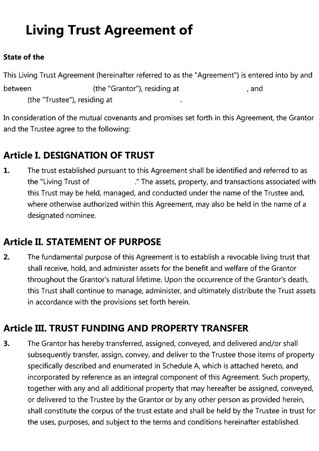 Living trust agreement