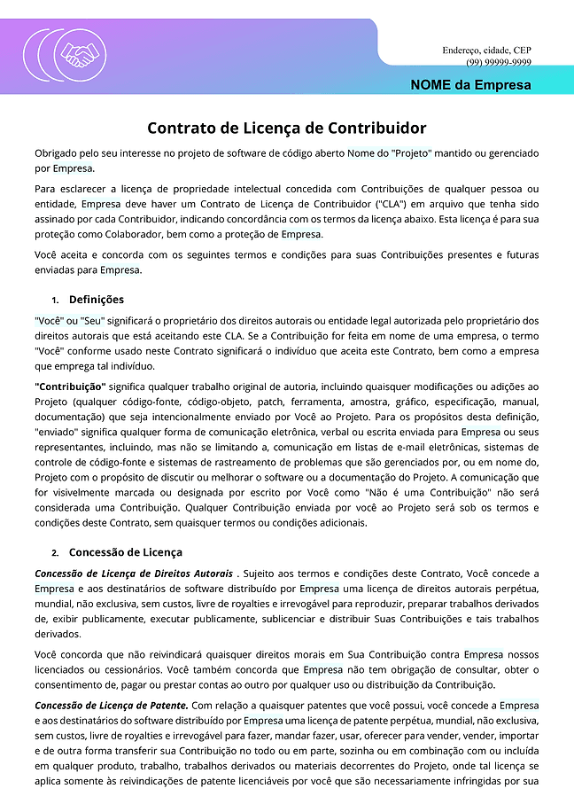 Formulário do contrato de licença do contribuinte (CLA) 2