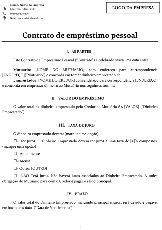 Contrato de empréstimo (branco)