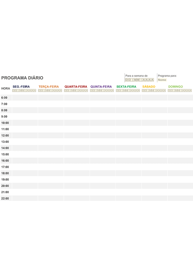 Formulário de programação diária