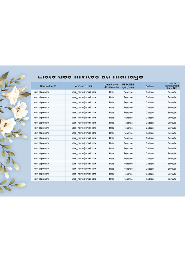 Liste des invités au mariage (crème)