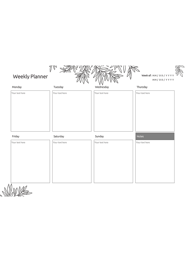 Weekly planner form (minimal)
