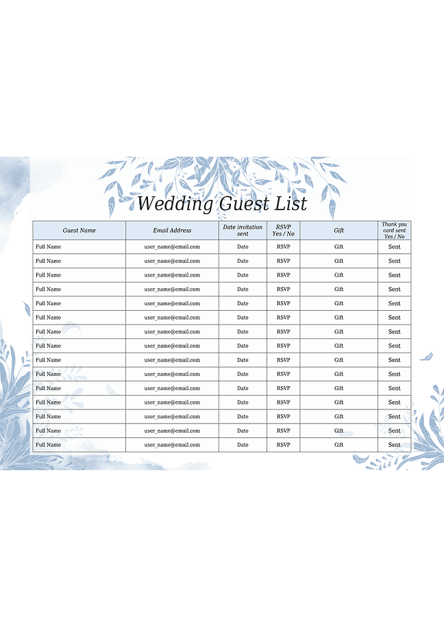 Wedding guest list (blue)
