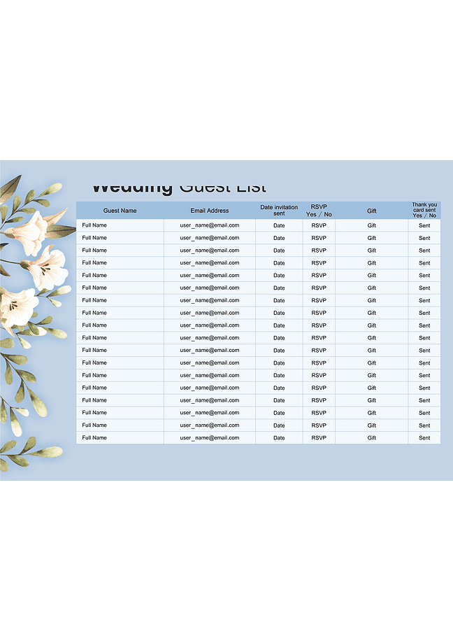 Wedding guest list (cream)