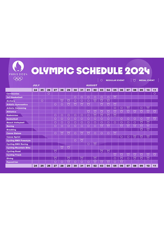 Paris 2024 Olympic schedule (violet)