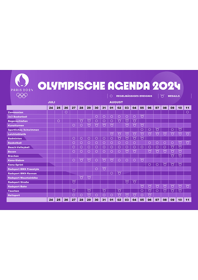 Zeitplan der Olympischen Spiele Paris 2024 (violett)