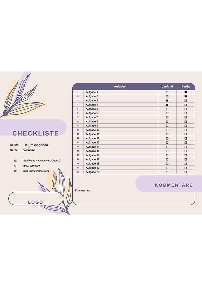 Checkliste (lavendel)