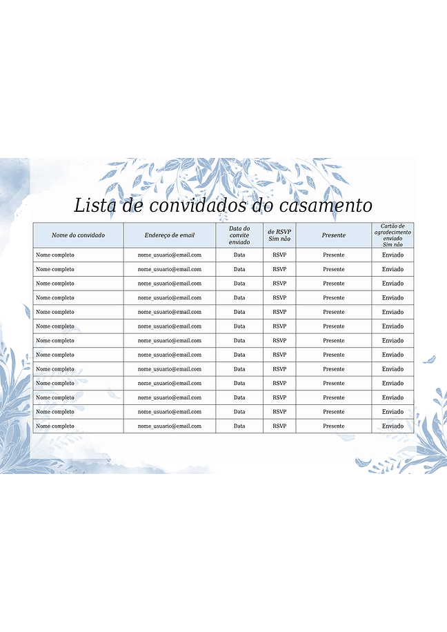 Lista de convidados do casamento (azul)
