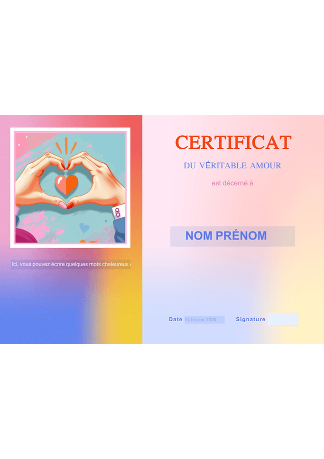 Certificat de véritable amour (dégradé)