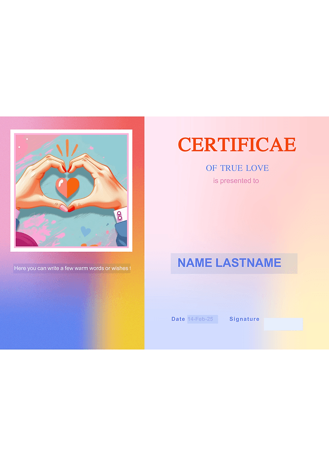 Certificate of true love (colorful)
