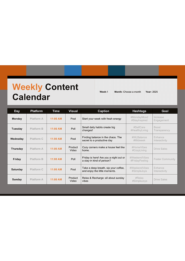 Weekly content calendar