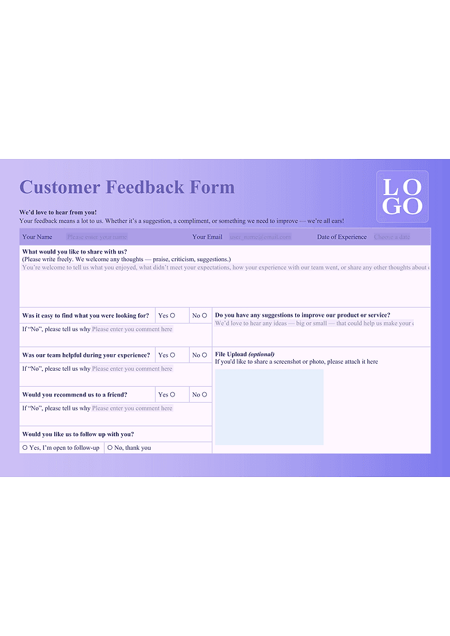 Customer feedback form (violet)