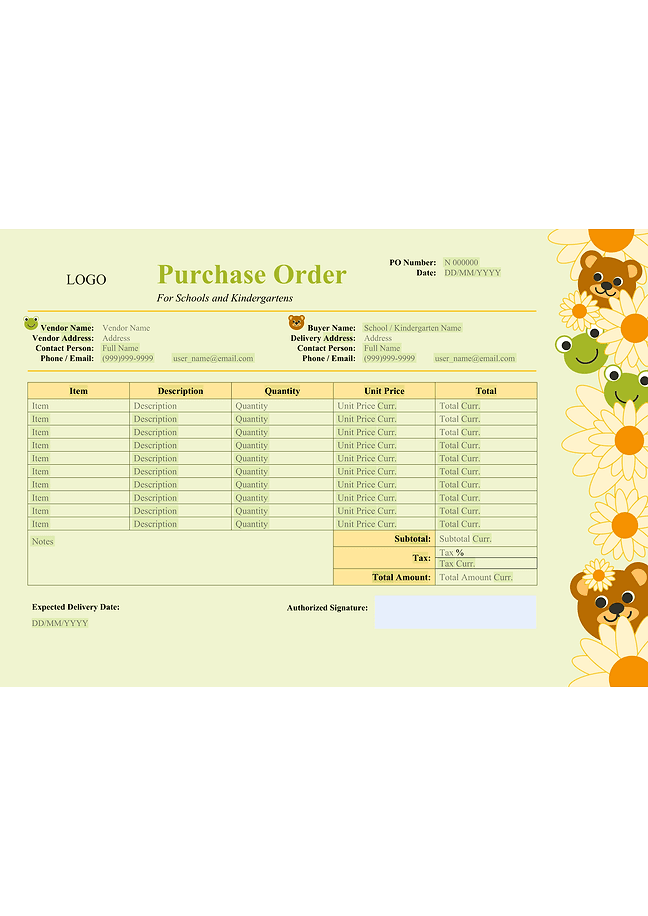 Purchase order for Schools and kindergartens