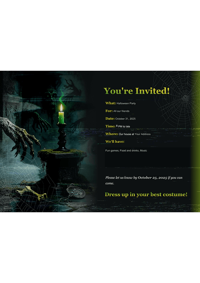 Halloween party invitation (dark-candle)