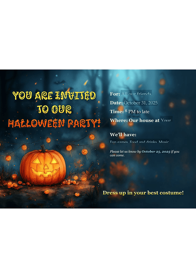 Halloween party invitation (pumpkin-field)