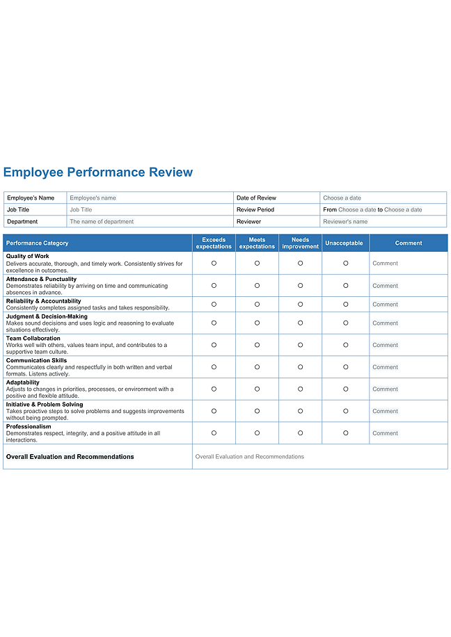 Employee performance review (horizontal)