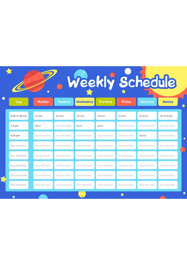 Weekly schedule (playful)