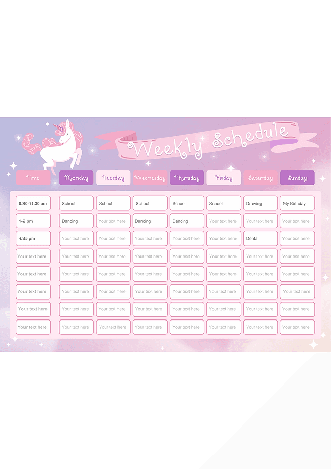 Weekly schedule (illustrated)