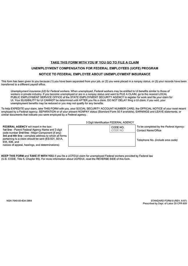 SF-8 (Unemployment compensation notice) form