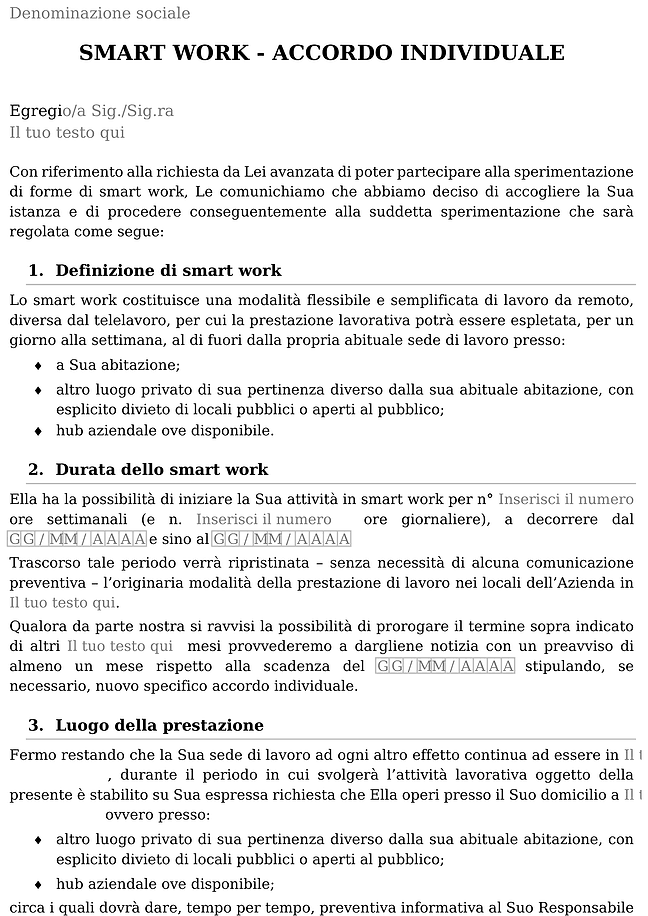 Modulo contratto di lavoro smart working