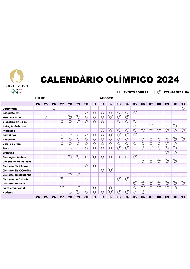 Calendário Olímpico de Paris 2024 (branco)