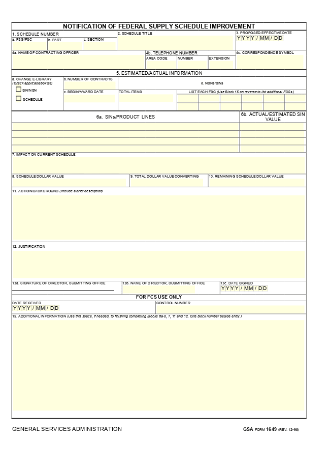 GSA Form 1649 (Notification of Federal Supply Schedule Improvement)