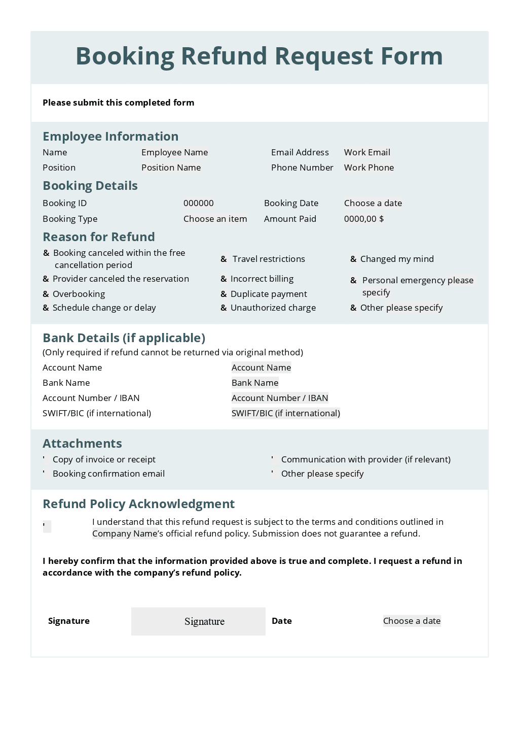 Booking Refund Request Form for Odoo