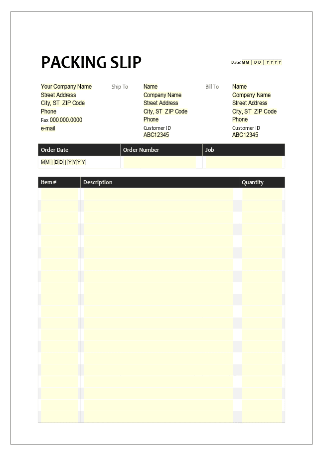 Packing slip form