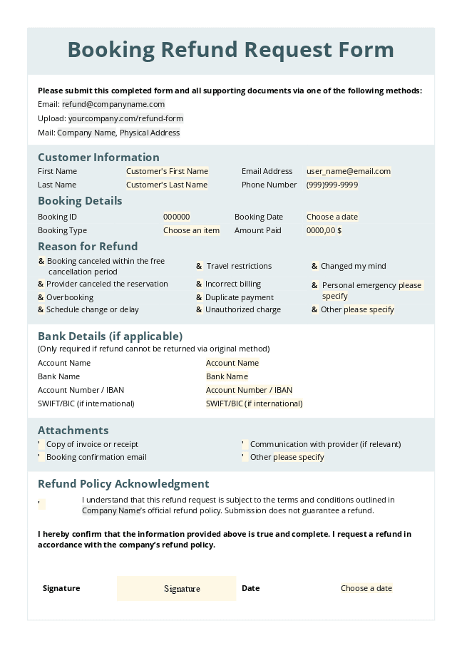 Booking Refund Request Form