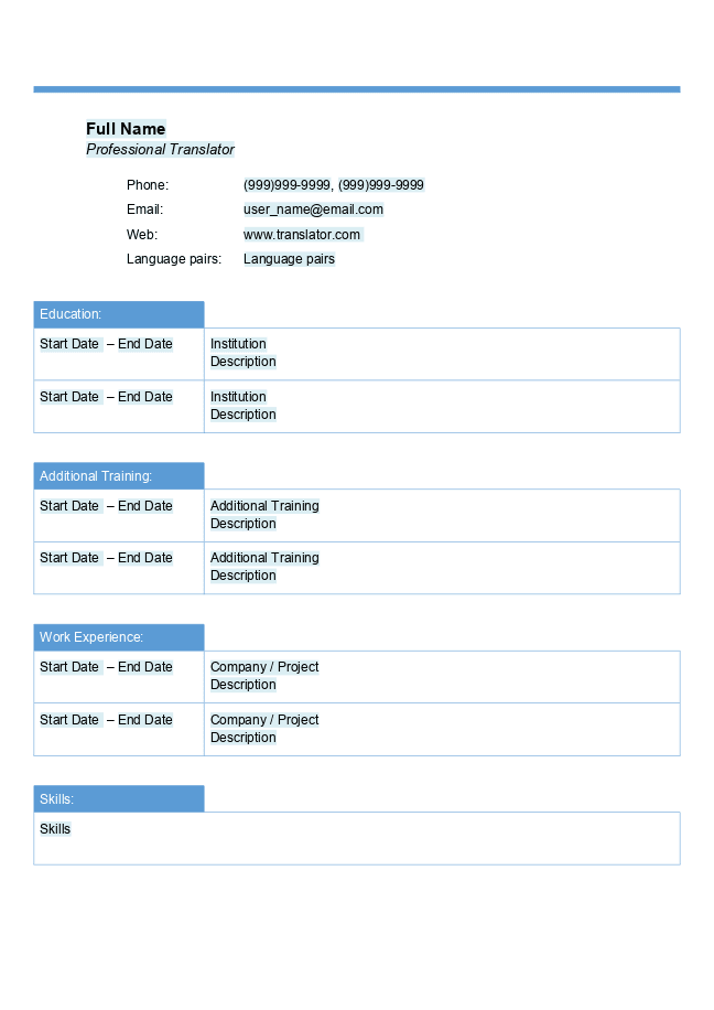 Translator resume template 3