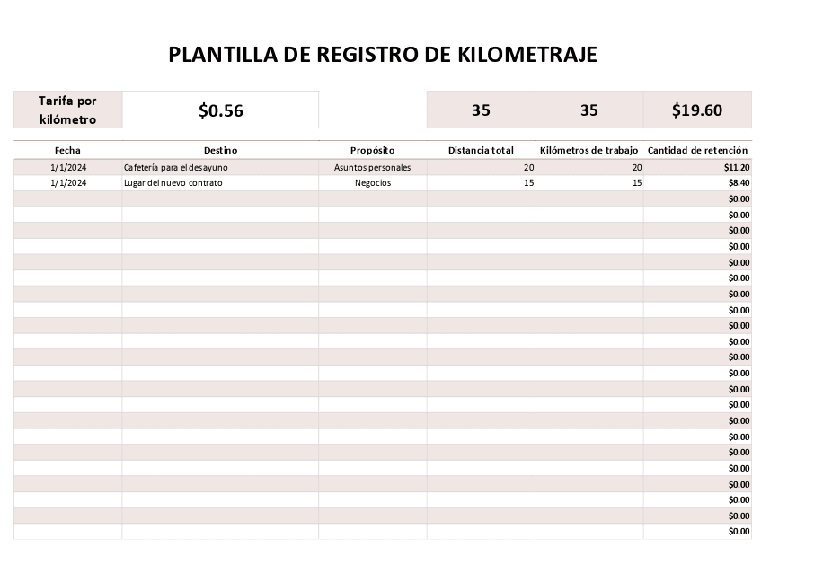 Registro de kilometraje