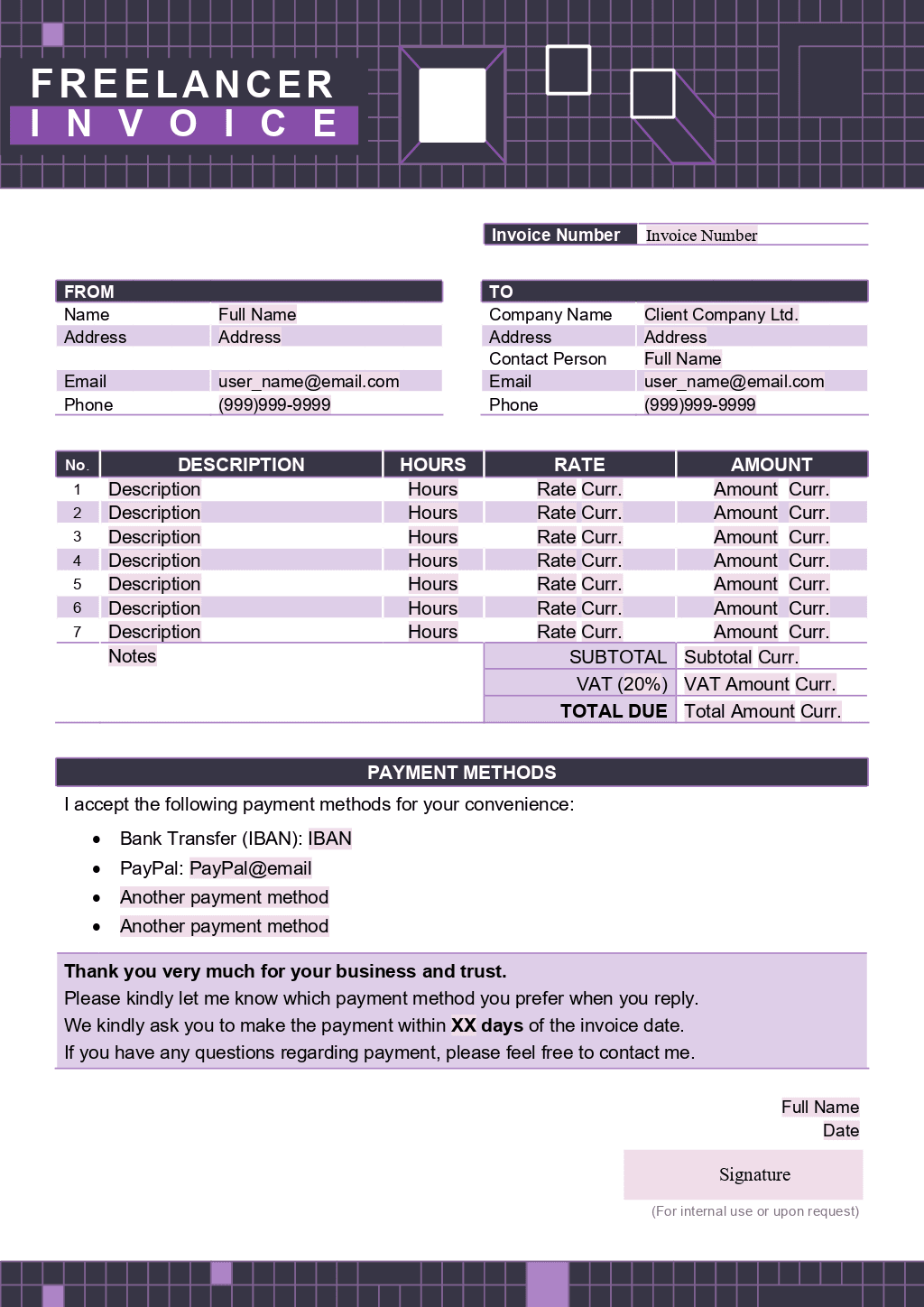 Freelancer Invoice template 2