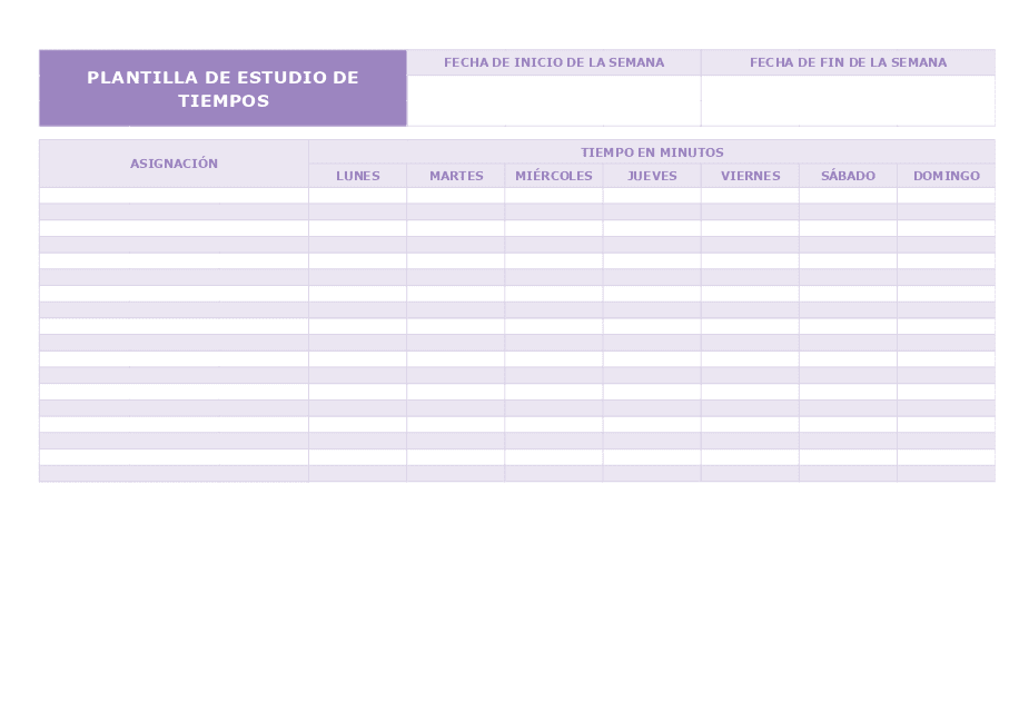 Hoja de estudio de tiempos