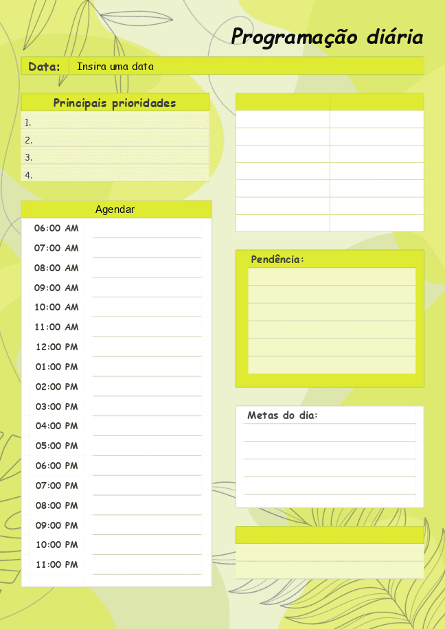 Formulário de agenda diária (amarelo)