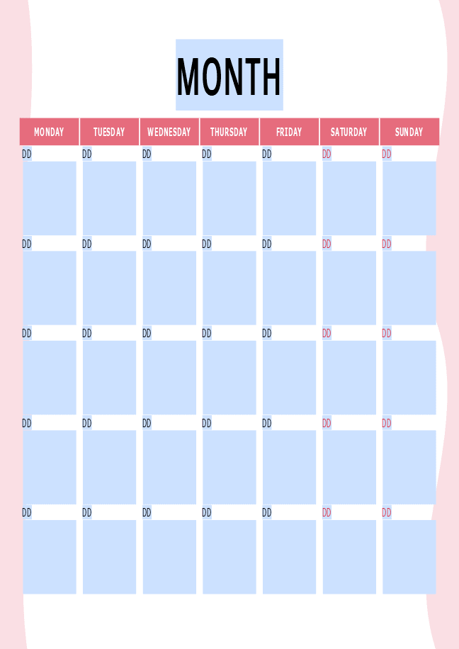 Fillable calendar form 5